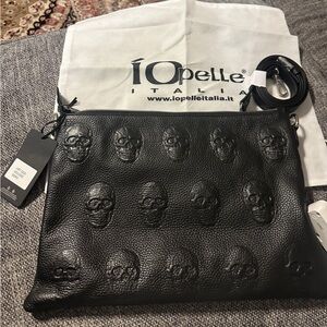 NWT Black Leather Skull Embossed Crossbody Bag